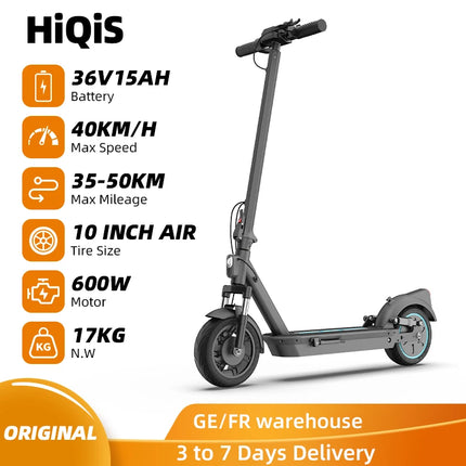 HiQiS Max Pro E-Scooter 500W Motore 36V 15Ah 40KMH Velocità 50KM Gamma 10 pollici Pneumatico Ad Aria Pieghevole Scooter Elettrico Per Adulti Con App