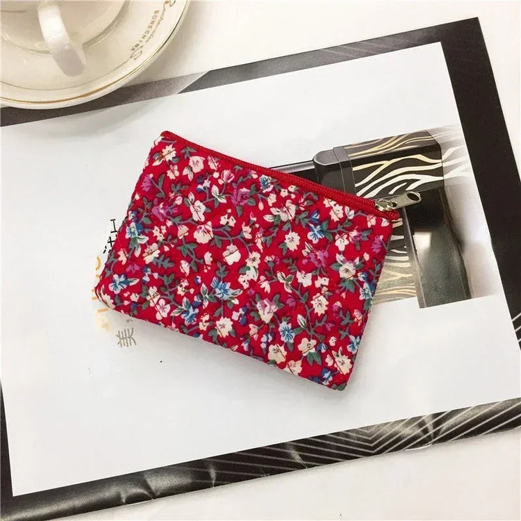 Students Canvas Flower Coin Bags Purse Square Zipper Small Storage Bags Clutch Pouch Keys Earphone ID Credit Card Holder Bags PlatiNum