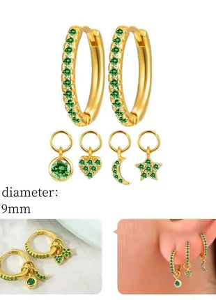 925 Sterling Silver Needle Green Zircon Gold Earrings Heart Hoop Earrings for Women Delicate Stud Earrings Luxury Jewelry Gifts PlatiNum