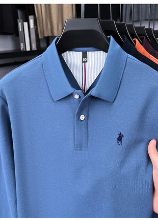 Polo à manches longues de marque haut de gamme 100 % coton, nouveau t-shirt décontracté à revers pour homme d'affaires, confort de luxe avec broderie Paul poney