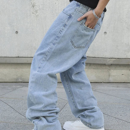 Spring Autumn Men Baggy Jeans Oversize Straight Loose Casual Denim Trousers Solid Color Streetwear Fashion Y2k Wide Leg Pants PlatiNum