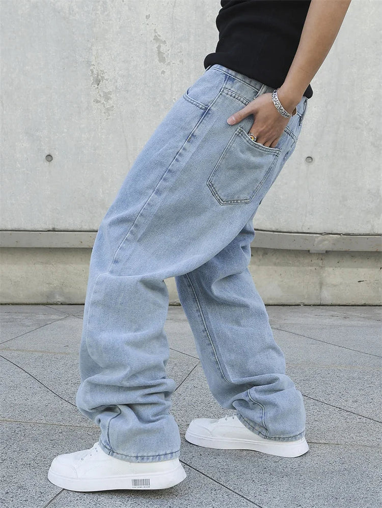 Spring Autumn Men Baggy Jeans Oversize Straight Loose Casual Denim Trousers Solid Color Streetwear Fashion Y2k Wide Leg Pants PlatiNum