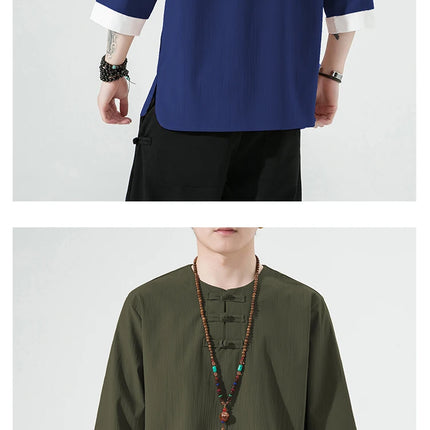 Camicie estive Uomo Stile cinese Kung Fu Tai Chi Camicette casual traspiranti tinta unita Uomo Cardigan tradizionale retrò Tang Suit