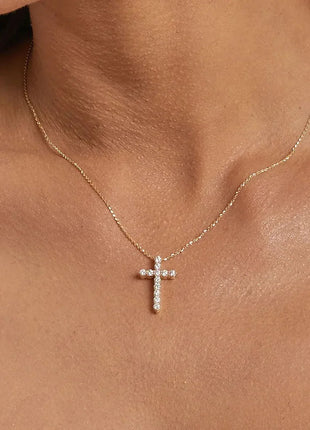Danity Cubic Zirconia Cross Pendant Necklace for Women, Stainles Steel Chain Adjustable PlatiNum