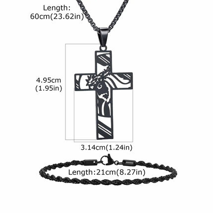 Vnox Set di 2 Pezzi Collana con Ciondolo e Bracciale da Uomo, Set di Gioielli in Acciaio Inossidabile Colore Nero Oro Argento, Regali di Gioielleria alla Moda platinumshop