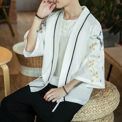 Japan Samurai Shirt uomo ricamato Kimono giapponese manica corta Cardigan uomo estate sottile moda Casual Yukata Cardigan Top uomo