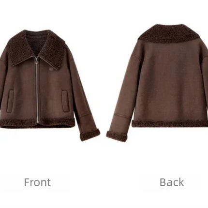 SENTUBILA Women's Faux Suede Coat Plush Lapel Zipper Faux Leather Cropped Jacket 2026 Winter Retro Ladies Outerwear W54PD5913