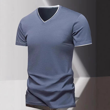 Men's Short Sleeve V-Neck T-Shirt, Men's Sporty Casual T-Shirt, Plain Simple Trendy Basic T-Shirt