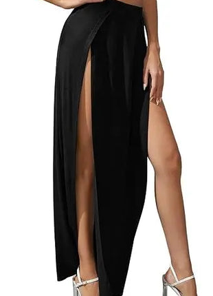Nuova gonna elastica a vita alta da donna tinta unita spacco alto laterale vestibilità ampia assorbimento del sudore gonna lunga da spiaggia stile street