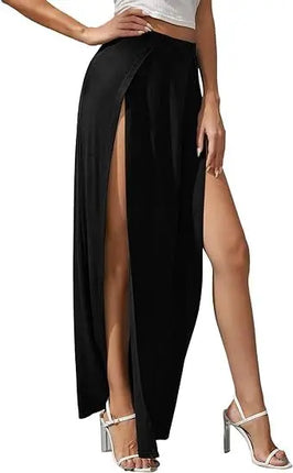 Neuer Damen-Rock, elastisch, hohe Taille, einfarbig, hoher Seitenschlitz, lockere Passform, schweißabsorbierend, langer Strandrock im Streetwear-Stil