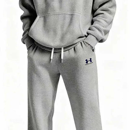 Autumn and Winter Waffle Hooded Sweatshirt Sweatpants Set 3D Printed Casual Sports Suit Men PlatiNum