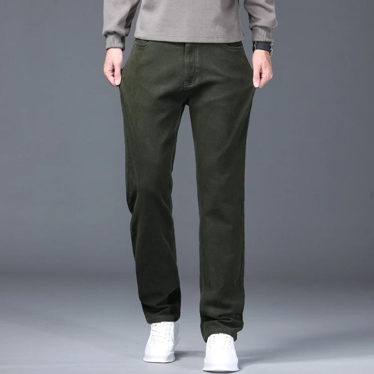 Men Straight Fit Jeans Autumn Elastic Soft Comfortable Solid Color Denim Pants Classic Fashion Casual Long Trousers Daily Wear
