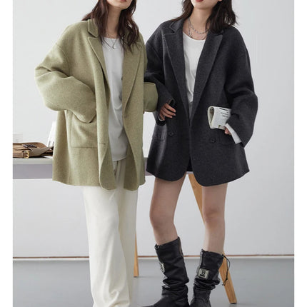 CHIC VEN Women's Woolen Coats Loose Casual Double Breasted Retro Double-sided Jacket Office Lady Outerwear Autumn Winter 2026