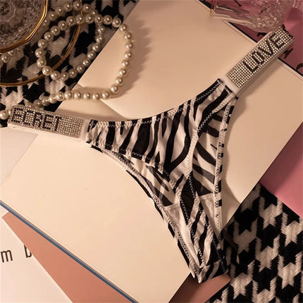 Wine Red/Leopard Sexy Shinning Rhinestone Thong Women's Seamless Underwear Sexy Sports Ladies Plus-size T-back Panties