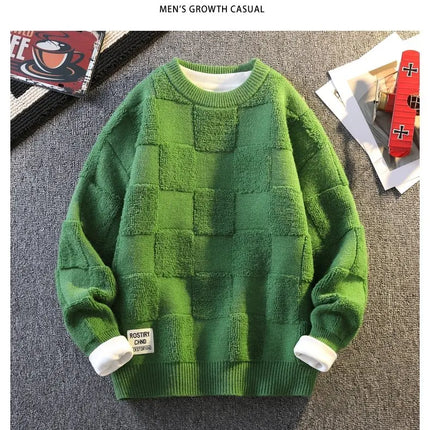 Warm Knit Sweater Autumn Winter Brand Clothing Mens Women Knitting Sweater Loose Fashion Plaid Male Long Sleeve Knitted Pullover