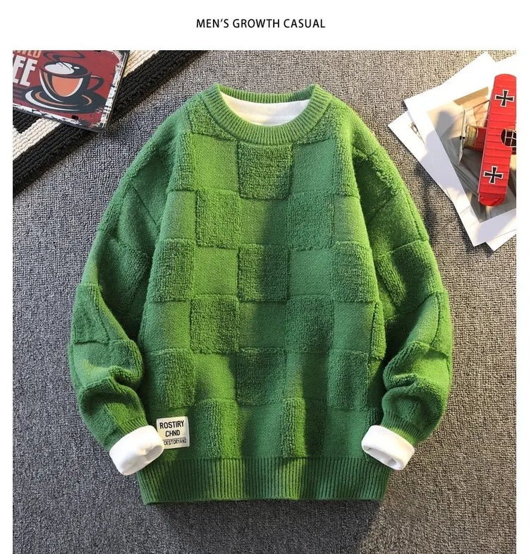 Warm Knit Sweater Autumn Winter Brand Clothing Mens Women Knitting Sweater Loose Fashion Plaid Male Long Sleeve Knitted Pullover