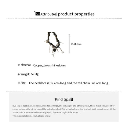 Collana con nappa zircone dal design di personalità, strass brillanti, croce a forma di cuore, collane girocollo, gioielli di moda da donna