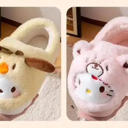 Anime Winter Plush Slippers Kuromi Hello Kitty Cinnamoroll Sanrioed Kawaii Cartoon Cute Indoor Thicken Warm Home Slippers