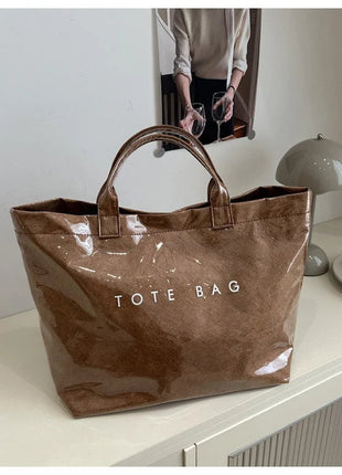 Tote Bag, Retro Letter, Casual Versatile Handbag, Minimalist Transparent, Simple, Commuter, Large-capacity Bag for Women PlatiNum