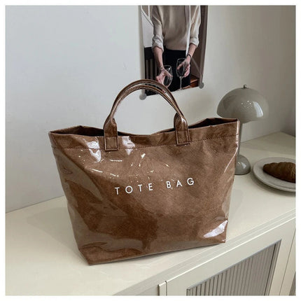 Tote Bag, Retro Letter, Casual Versatile Handbag, Minimalist Transparent, Simple, Commuter, Large-capacity Bag for Women PlatiNum