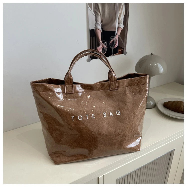 Tote Bag, Retro Letter, Casual Versatile Handbag, Minimalist Transparent, Simple, Commuter, Large-capacity Bag for Women PlatiNum