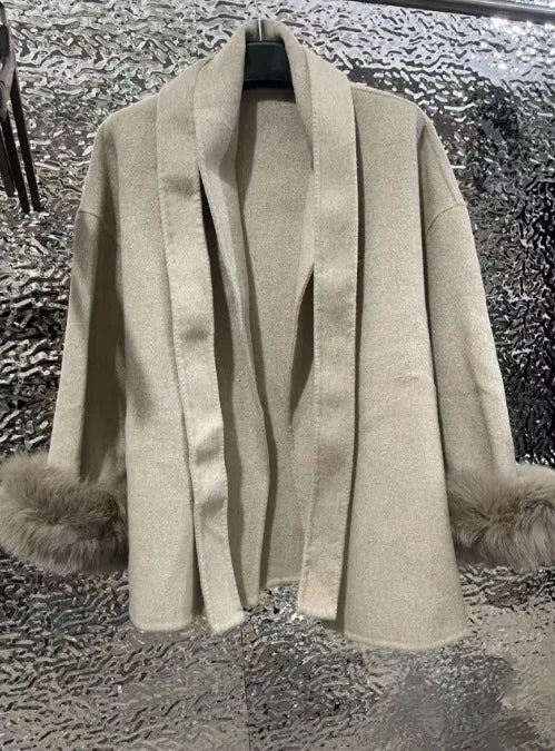 BJTZ Fox Fur Classic Long Double-Sided Pure Wool Coat For Women 2025 New Autumn Winter High-End Woolen Jacket