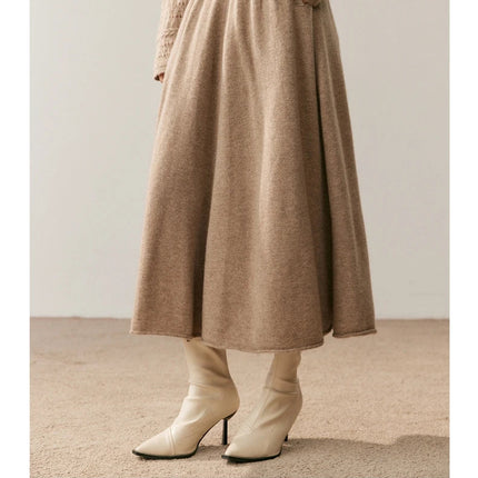 Women's 100% Pure Cashmere Knit Skirt New Elastic Waist Big Swing Skirts Fashion High-End Thick Umbrella Skirt Cashmere Dress PlatiNum