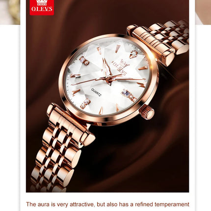 OLEVS 5536 Orologio da donna al quarzo con diamanti di marca di lusso Moda elegante orologio da donna impermeabile in oro rosa con bracciale Set Reloj Mujer platinumshop