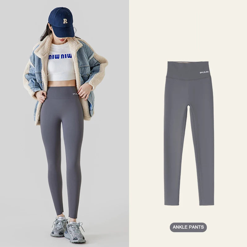 BIVIGAOS Autumn Winter Thick Foot Pants Sharkskin Leggings Women's Rabbit Fleece Warm Leggings High Waist Elastic Non Trace Yoga