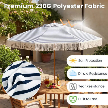 Ombrellone da Patio da 7 Piedi con Frange, Ombrellone da Spiaggia Protettivo dal Sole con Nappe Boho - Blu