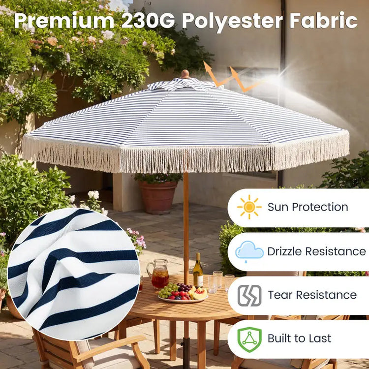 Ombrellone da Patio da 7 Piedi con Frange, Ombrellone da Spiaggia Protettivo dal Sole con Nappe Boho - Blu