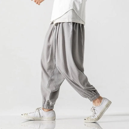 Pantaloni Harem in cotone e lino Pantaloni estivi larghi in tinta unita stile giapponese Pantaloni leggeri comodi e traspiranti casual da uomo