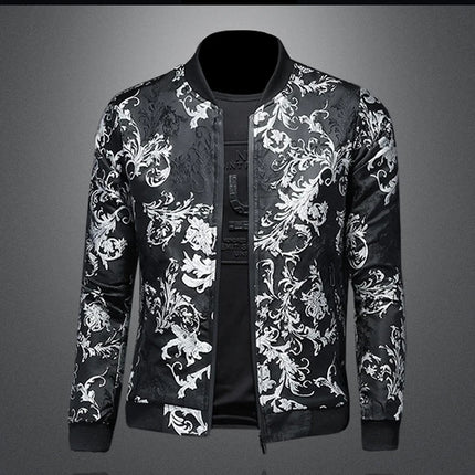 Minglu Autumn Winter Stand Collar Men's Jackets Luxury Pattern Pattern Long Sleeve Business Casual Male Coats Plus Size 5XL