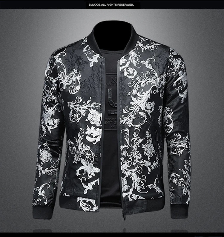 Minglu Autumn Winter Stand Collar Men's Jackets Luxury Pattern Pattern Long Sleeve Business Casual Male Coats Plus Size 5XL