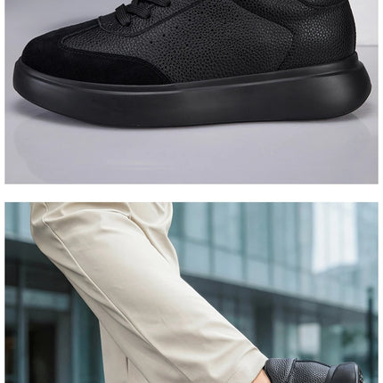Men 7CM Invisible Height Increasing Sneakers Comfortable Breathable Leather Casual Elevator Shoes Lace Up Thick Sole Sport Shoes