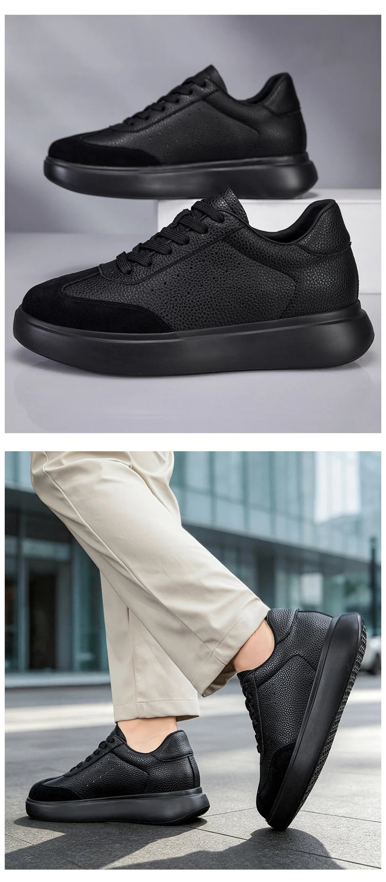 Men 7CM Invisible Height Increasing Sneakers Comfortable Breathable Leather Casual Elevator Shoes Lace Up Thick Sole Sport Shoes