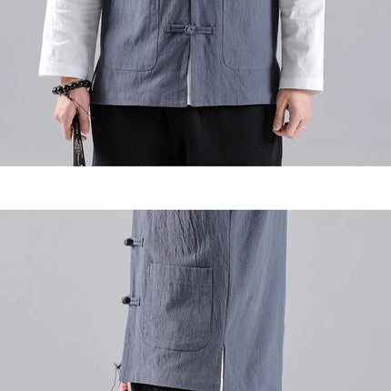 Canotte da uomo senza maniche in cotone stile cinese, gilet casual vintage, gilet estivi traspiranti, magliette larghe da uomo, abito Tang