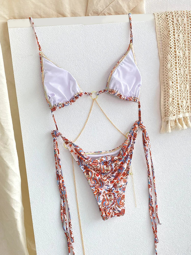 Catene a triangolo sexy Set bikini Micro perizoma Costume da bagno donna Costume da bagno Biquini Fasciatura Costumi da bagno Stampa Costumi da bagno Perizoma Bikini platinumshop