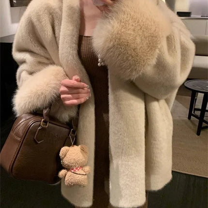 2026 Imported Velvet Mink Fur Coat With Mink Fur Collar,Temperament  Medium Length Fur Jacket Women