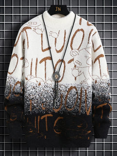 Harajuku Sweater Men's Y2K Knitted Letter Printing Sweater Men's Wool Pullover Men's Retro Knitted Color Block Tops