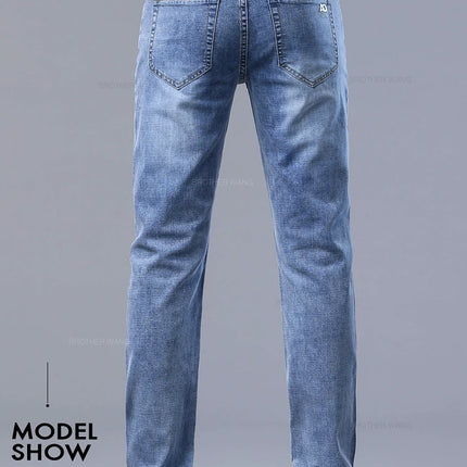 Spring Men's Light Blue Slim Jeans Stylish Casual Stretch Fabric Denim Pants Classic Trousers Smoke Gray