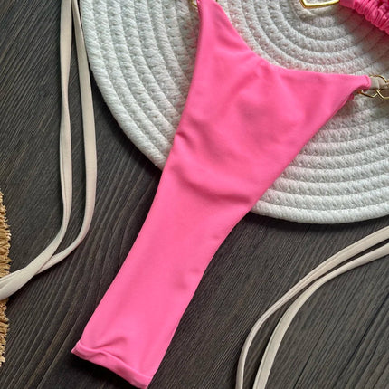 Costume da bagno bikini sexy da donna a tinta unita, due pezzi, rosso platinumshop