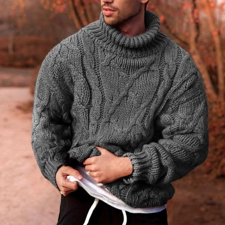 Autumn and winter European and American fashion casual twisted flower high neck pullover men's sweater men's knitted sweater top