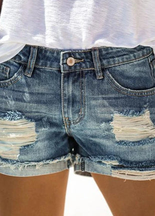 Pantaloni in Denim a vita alta con foro lavato strappato da donna estivi pantaloni corti Bermuda pantaloni Casual con nappe attillati a cinque punti