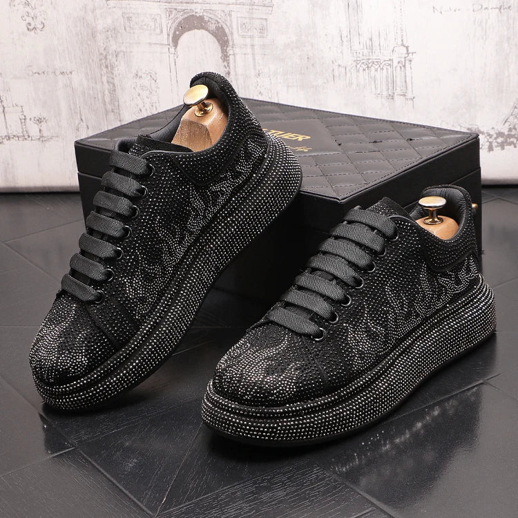 New Style Luxury Men's High Hip-hop Casual Shoes Men Black Fashion Rivets Shoes Italy Fashion Leisure Driving Loafers