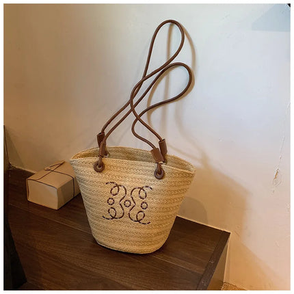 Borsa a tracolla retrò alla moda Borsa da donna Designer di marca di lusso Tote Borsa a tracolla in paglia da donna Borse da spiaggia eleganti da donna