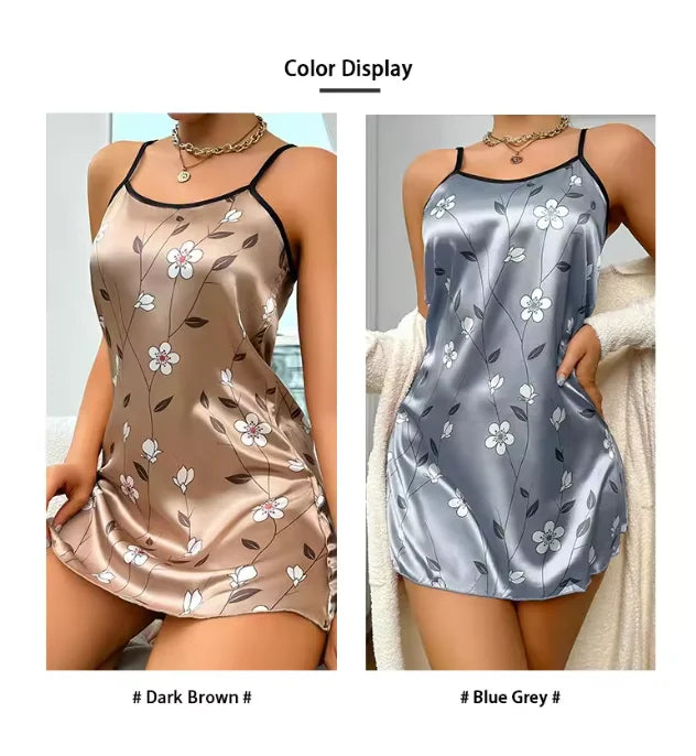 Indumenti da notte da donna Camicia da notte estiva in raso con stampa floreale Camicia da notte casual senza maniche senza schienale Camicia da notte sexy Abiti per la casa