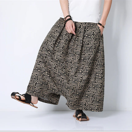 Pantaloni stile cinese uomo retrò Casual gamba larga pantaloni larghi Crossover cotone lino nuovi pantaloni grafici da uomo pantaloni Hip Hop M-5XL