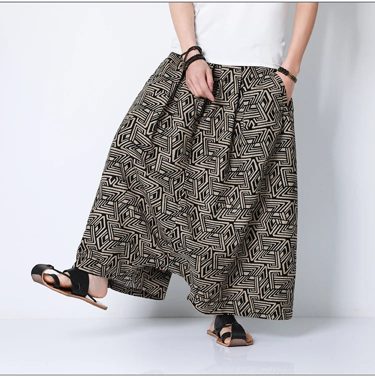 Pantaloni stile cinese uomo retrò Casual gamba larga pantaloni larghi Crossover cotone lino nuovi pantaloni grafici da uomo pantaloni Hip Hop M-5XL