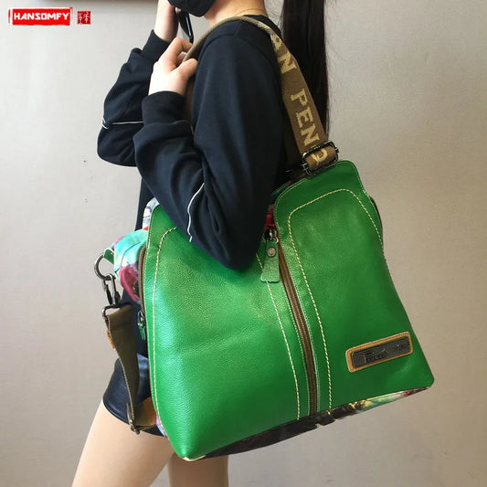 2024 new original Women handbags female fashion crossbody bag printing shoulder canvas bag portable slung genuine leather bags